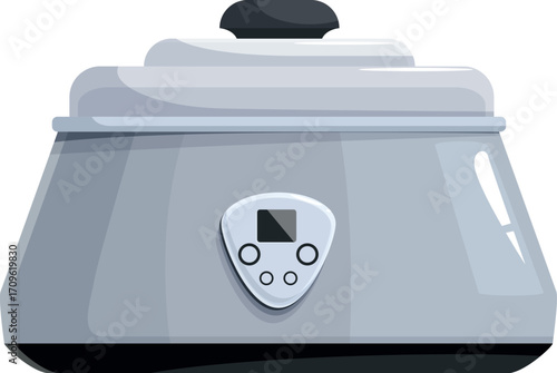 Gray slow cooker with digital timer and buttons preparing a meal
