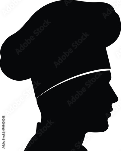 Silhouette chef hat profile icon culinary professional cooking gastronomy expert vector