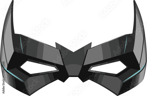 Futuristic Dark Gray Superhero Mask with Teal Accents and Sharp Angles Keywords: mask, superhero, costume, disguise, masquerade