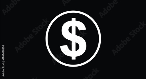Simple white dollar coin symbol abstract graphic design vector