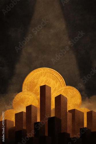 Golden Coins and the Rising Skyscrapers A Powerful Symbol Indicating Wealth and Prosperity