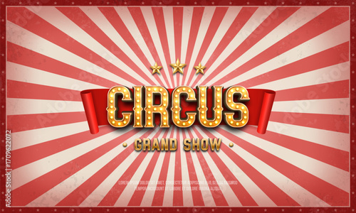 Retro Circus banner with striped background. Bright poster for festival. Vector illustration.
