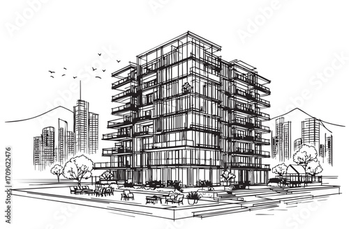High rise building sketch. Architecture