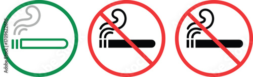 No Smoking Signs and Smoking Permitted Symbol with Grey Smoke Keywords: no smoking, smoking allowed, cigarette, smoke, symbol