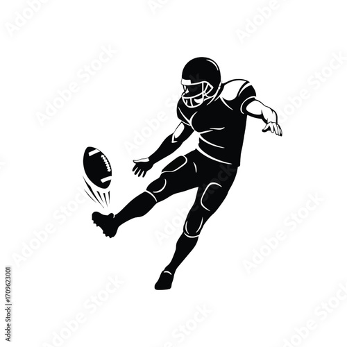 Dynamic american football player kicking ball action silhouette vector art silhouette