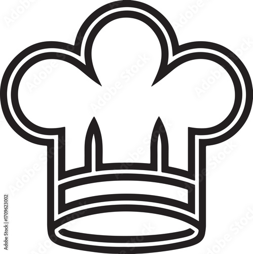 Bold black vector chef hat icon for culinary themes and restaurant branding