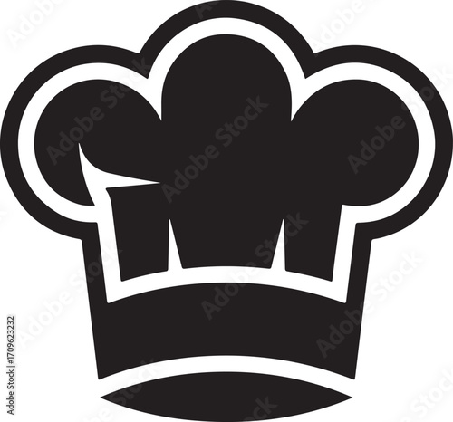 Bold black vector icon of a chef s hat symbolizing culinary expertise and restaurant service