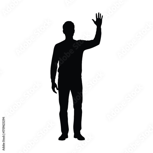 Silhouette of a man waving hand friendly greeting gesture simple vector illustration silhouette