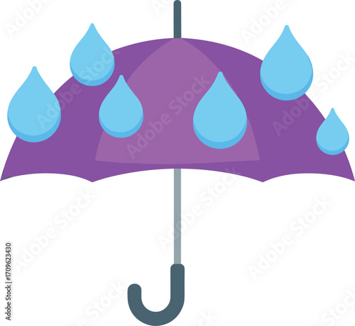 Purple Umbrella With Blue Raindrops on White Background untitled