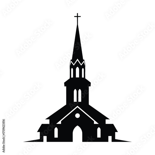 Classic silhouette steeple church vector illustration religious building worship architecture faith symbol silhouette