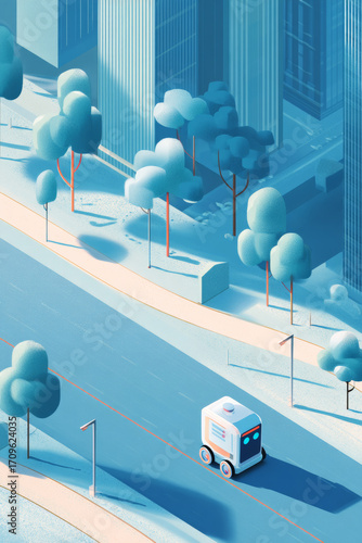 Futuristic Delivery Robot in a Modern Urban City Environment with Innovative Aesthetics