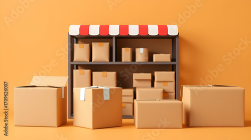 Parcel boxes, card boxes for online shopping and delivery concept.