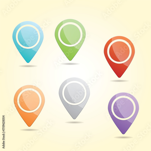 Glossy Style Vivid Location Pointer Symbol Set Navigation Element
