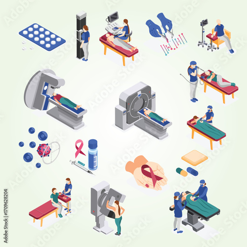 Isometric Medical Imaging and Treatment Equipment Various Devices Illustration