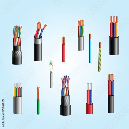 Realistic Style Electric Cable Type Various Colors for Power Transmission