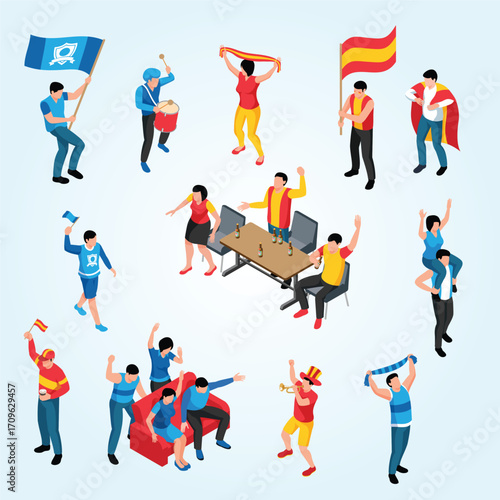 Isometric Cheerful Supporter Celebrating Goal Achievement Crowd Illustration