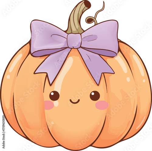 Cute Pumpkin with Bow Illustration 