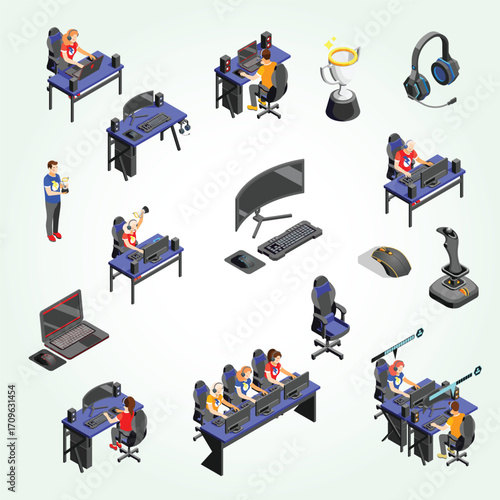Isometric Online Multiplayer Gaming Tournament Championship Electronic Sport Competition Concept