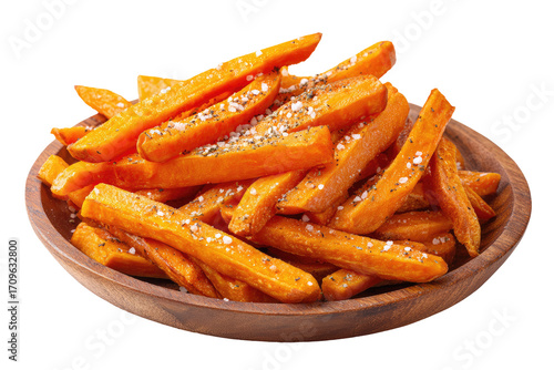 Crispy sweet potato fries in wooden bowl (1)