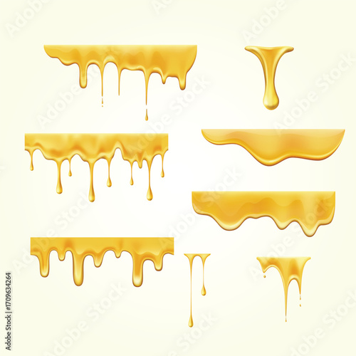 Realistic Liquid Honey Drip Splatter Sweet Golden Delicious Decorative Element
