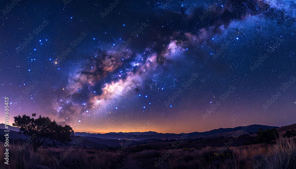 Fototapeta premium Milky Way Galaxy Over a Silhouetted Landscape