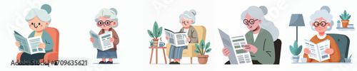 vector grandma reading a newspaper