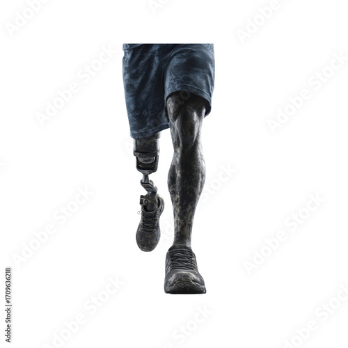 Determined Athlete with Prosthetic Leg Running Forward