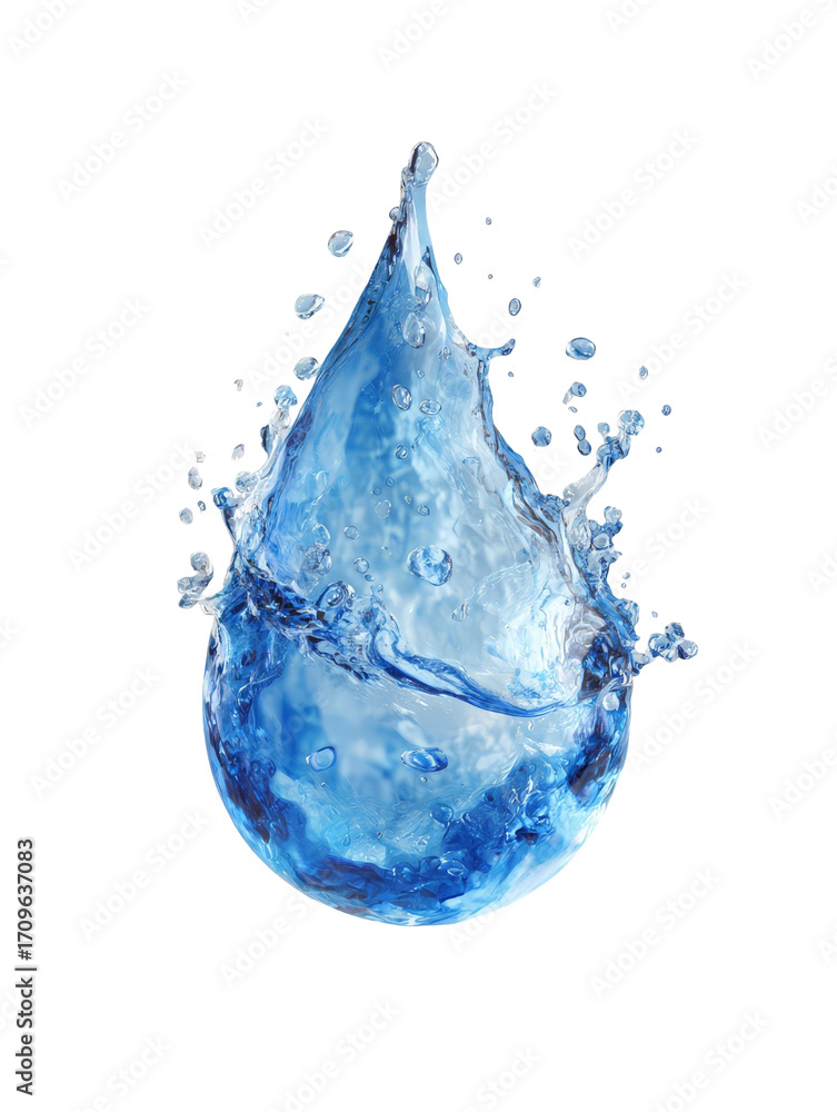 Obraz premium A vibrant and dynamic water droplet splashing against a transparent background, showcasing the beauty of fluid motion and light reflection, ideal for use in design and advertising