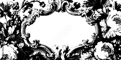 Ornate vintage frame in black and white. Decorative floral border vector illustration for artwork display or invitations set.