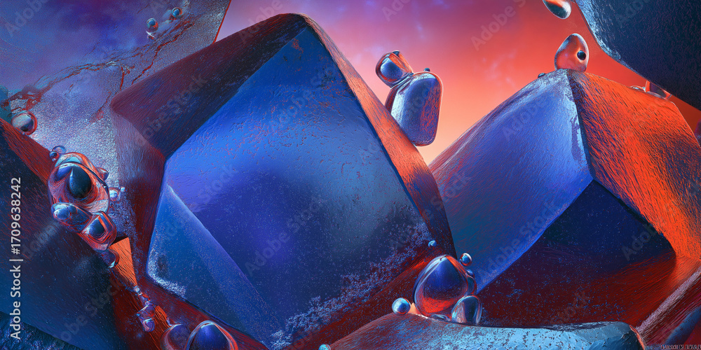 Naklejka premium Ilustracja abstrakcyjna przedstawiająca trójwymiarowe figury geometryczne.