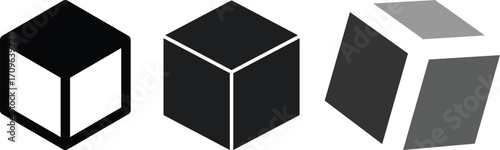 cube icon symbol with three blocks. three sugar cubes icon. cubic building icon. block chain logo icon for website design isolated on white background.3d cube icon set.Cubes icon black silhouette
