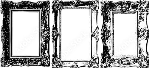 Art frames in vintage style. Ornate, heavy and classic vector illustration set for wall decor or framing images.