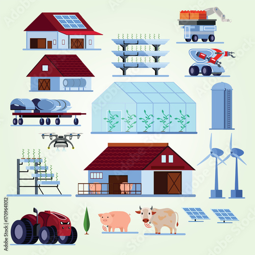 Flat Illustration Smart Digital Agriculture Technology on Modern Farm Concept