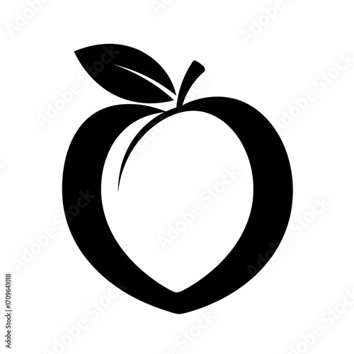 Simple black and white peach silhouette logo icon for healthy food brands and agriculture