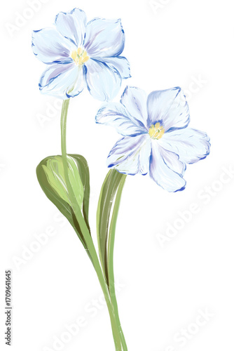 Admirable light blue flowers with leaves