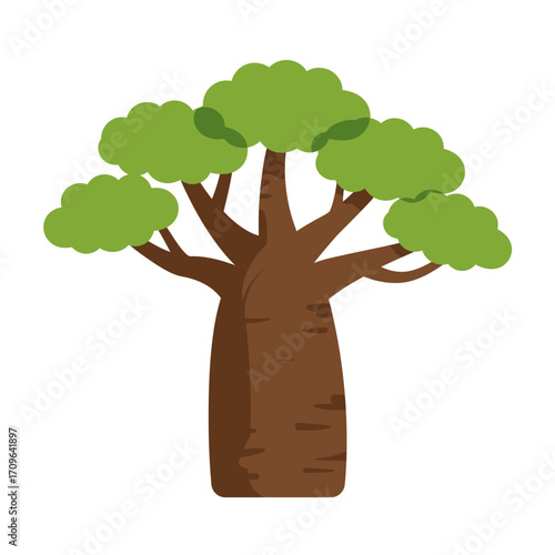Iconic baobab tree with lush green canopy and stout trunk for natural and african themed designs