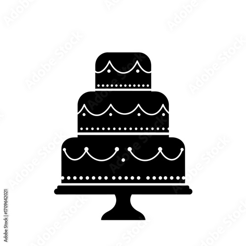 Elegant three tiered black and white cake celebration dessert icon graphic art