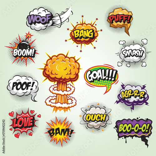 Colorful Comic Style Sound Effects Speech Bubble Collection Element