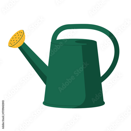 Green watering can with yellow sprinkler head ideal for garden care and plant watering needs