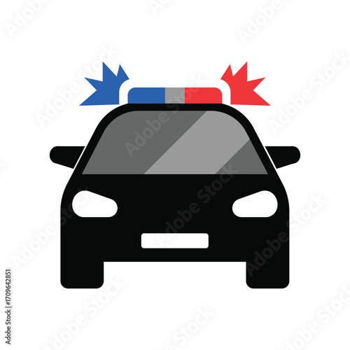 Police Car Icon. Black and White. Stock Illustration