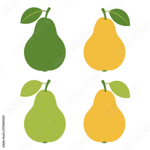 Four ripe pears delicious healthy fruit assortment green and yellow varieties