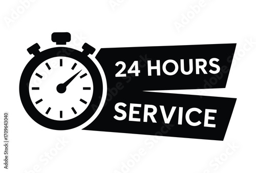 Iconic stopwatch symbol representing 24 hours service and continuous availability