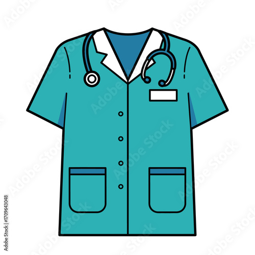 Medical scrub top with stethoscope ready for healthcare professional uniform