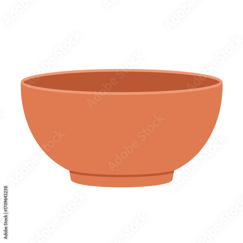 Simple terracotta colored ceramic bowl object isolated front view for food and drink serving