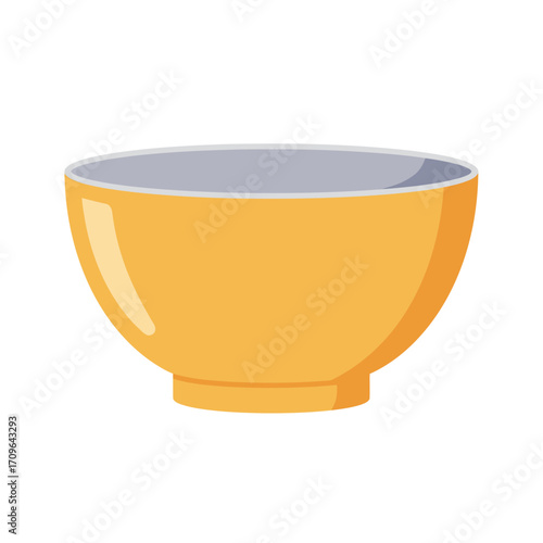 Simple yellow ceramic bowl with grey interior for food or soup serving kitchenware