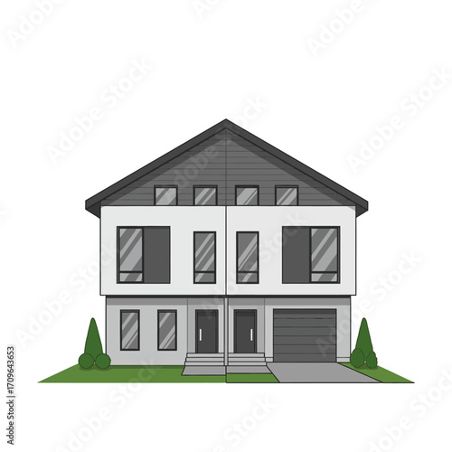 Modern two story house with garage and greenery architectural design exterior