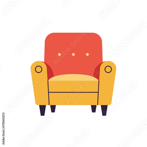 Comfortable red and yellow armchair furniture item isolated for interior design projects