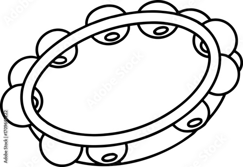 Tambourine with Jingles Line Art Vector Illustration