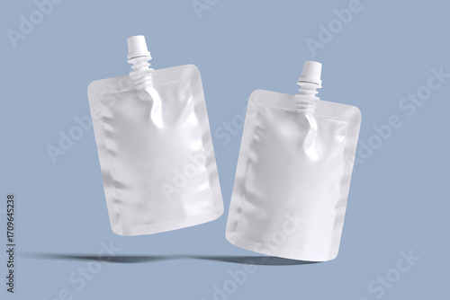 spout pouch for mockup design with blue background