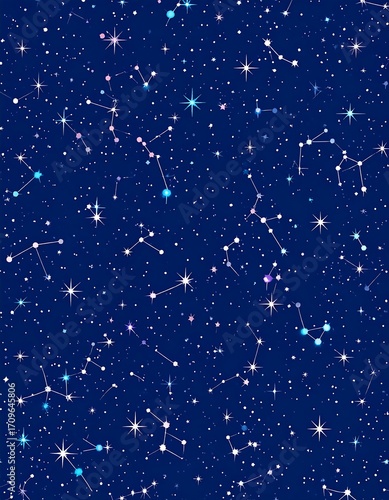Night sky pattern with constellations